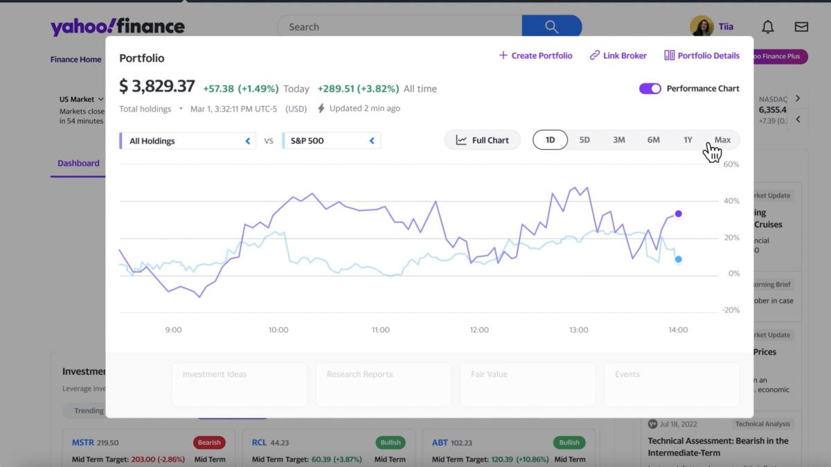 How to edit total cash holdings yahoo finance