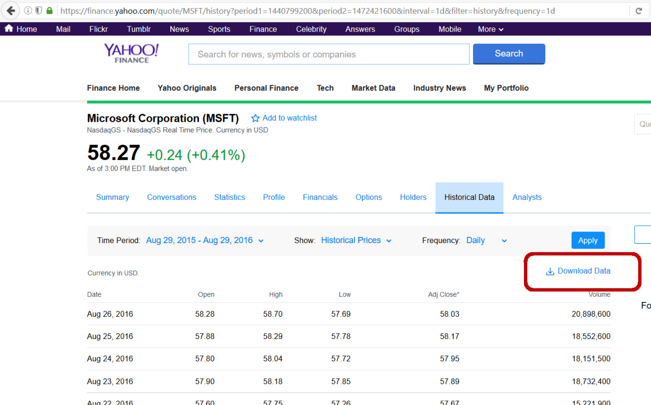 How to download all price history in yahoo finance